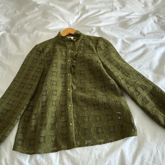 Sézane Chlo khaki guipure lace shirt size FR40 US8 like new - Picture 5 of 6